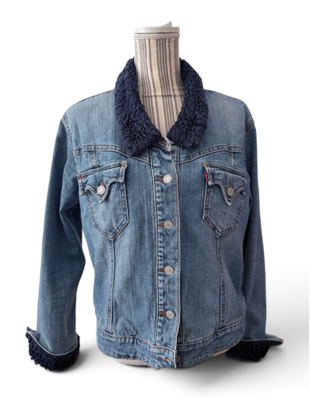 Women's Levi's Sherpa-Lined Jean Jacket, XL, Blue and Navy